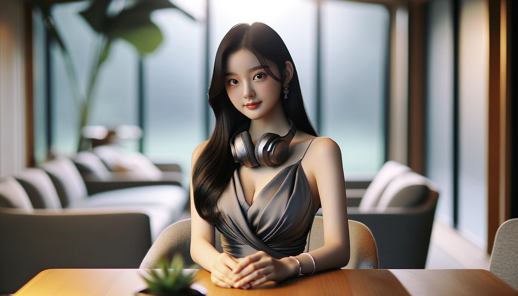 DALL·E 2023-12-14 15.36.40 - A 23-year-old Korean princess named Hwa Young, embodying beauty and charm, seated in a modern Korean study room. She exudes confidence while sitting a.png